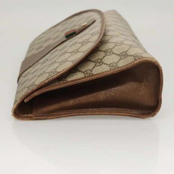GUCCI GG Supreme Web Sherry Line Clutch Bag PVC Beige - Picture 6 of 15